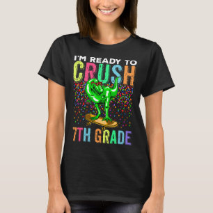 Dinosaur erster Schultag 7. Klasse Skateboard fahr T-Shirt
