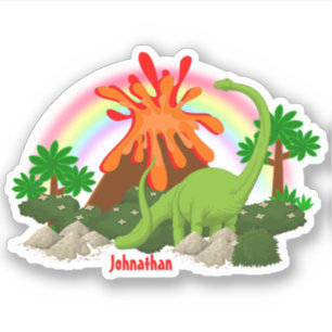 Dinosaur fantasy Insel vulcano Regenbogen DIJ Name Aufkleber