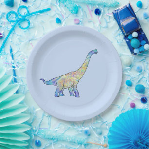 Dinosaur farbenfroher Brachiosaurus blau Pappteller