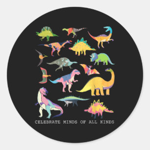 Dinosaur feiert Köpfe aller Art Autismus-Bewusstse Runder Aufkleber