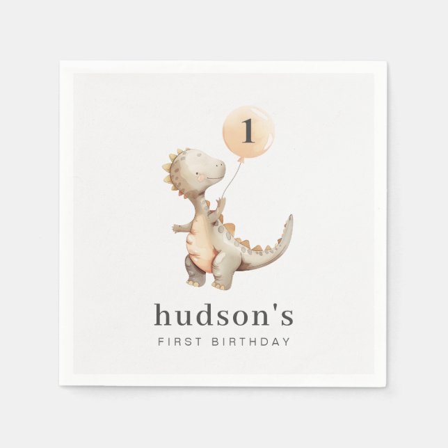 Dinosaur First Birthday Balloon Serviette (Vorderseite)