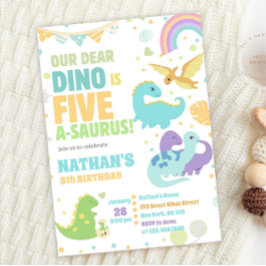 Dinosaur Five-A-Saurus 5. Geburtstagsfeier Pastell Einladung