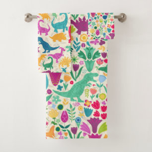 Dinosaur Floral Folk Silhouetten Schöne Girls Badhandtuch Set