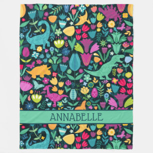 Dinosaur Floral Folk Silhouetten Schöne Girls Fleecedecke