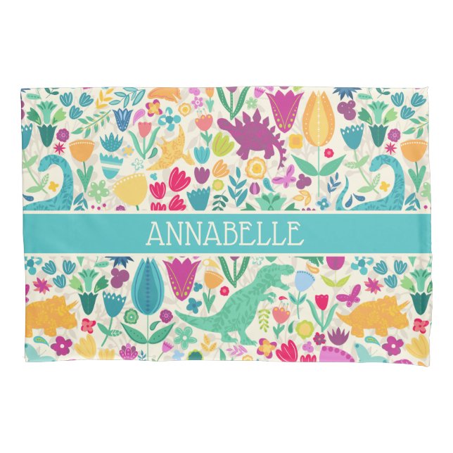 Dinosaur Floral Folk Silhouetten Schöne Girls Kissenbezug (Vorderseite)