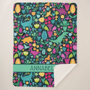 Dinosaur Floral Folk Silhouetten Schöne Girls Sherpadecke