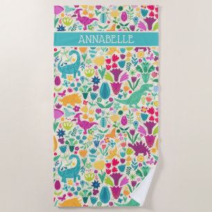 Dinosaur Floral Folk Silhouetten Schöne Girls Strandtuch
