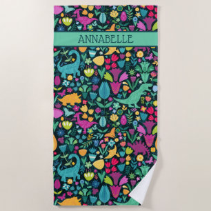 Dinosaur Floral Folk Silhouetten Schöne Girls Strandtuch
