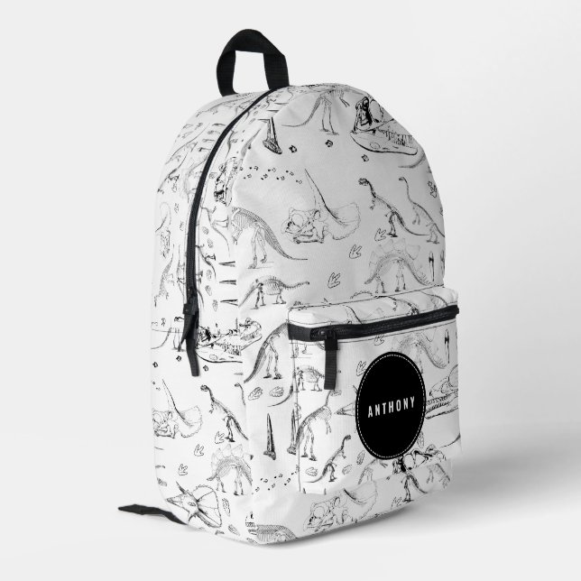 Dinosaur Fossil Bones Individuelle Name School Bedruckter Rucksack (Rückseitige Ecke links)