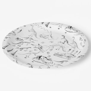 Dinosaur Fossil Bones Pattern Pappteller