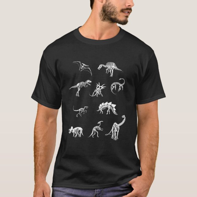 Dinosaur Fossil Collage (weißes Logo) T-Shirt (Vorderseite)