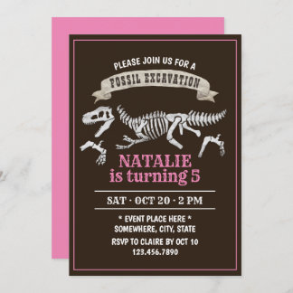 Dinosaur Fossil Grabungsmädchen Geburtstagsparty Einladung