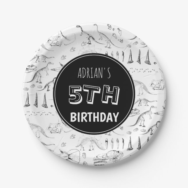 Dinosaur Fossil Knochen Muster Geburtstagszeit Pappteller (Vorderseite)