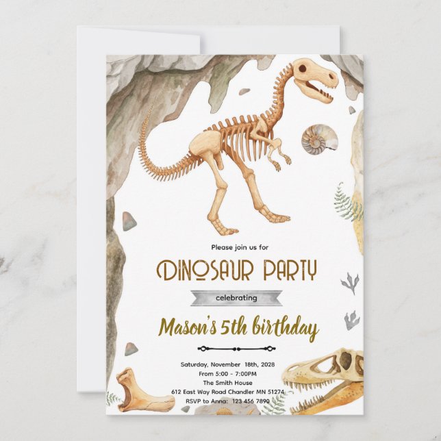 Dinosaur fossil party invitation einladung (Vorderseite)