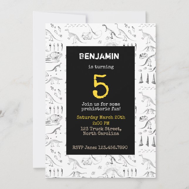 Dinosaur Fossils Muster Kindergeburtstag Einladung (Vorderseite)