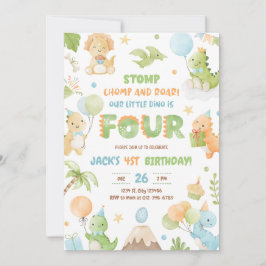 Dinosaur Four Boy 4. Geburtstags-Party Einladung