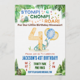 Dinosaur Fourth Birthday Party Invitation Einladung