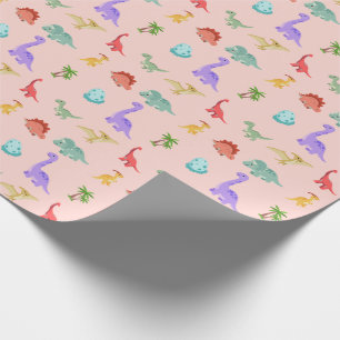 Dinosaur-Freunde-Geschenkpapier - Rosa Geschenkpapier