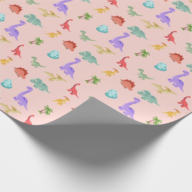 Dinosaur-Freunde-Geschenkpapier - Rosa Geschenkpapier (Ecke)