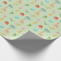 Dinosaur Freunde Geschenkpapier – Salbeigrün