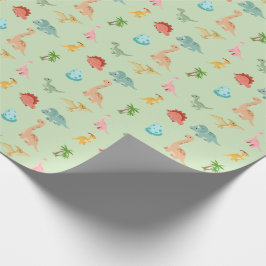 Dinosaur Freunde Geschenkpapier – Salbeigrün