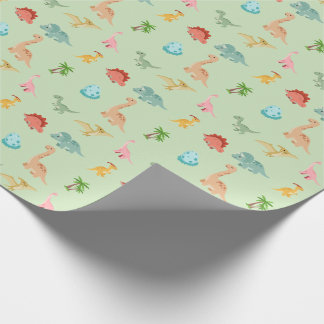 Dinosaur Freunde Geschenkpapier – Salbeigrün