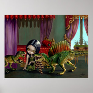 Dinosaur Friends II lowbrow Fantasy Art Print Poster