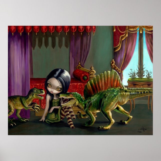 Dinosaur Friends II lowbrow Fantasy Art Print Poster (Vorne)