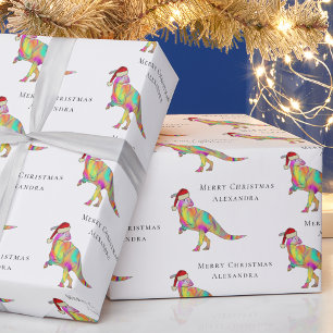 Dinosaur Frohe Weihnachten Personalisierter Mädche Geschenkpapier