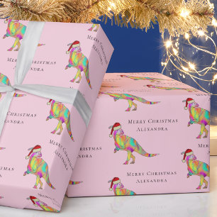 Dinosaur Frory Christmas Personalisierter Mädchenn Geschenkpapier