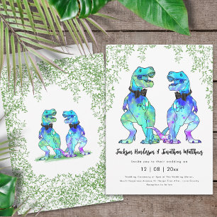 Dinosaur Gay Wedding T-Rex zwei Grooms Einladung
