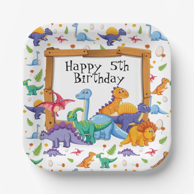 Dinosaur Geburtstag anpassen Alter  Pappteller (Vorderseite)