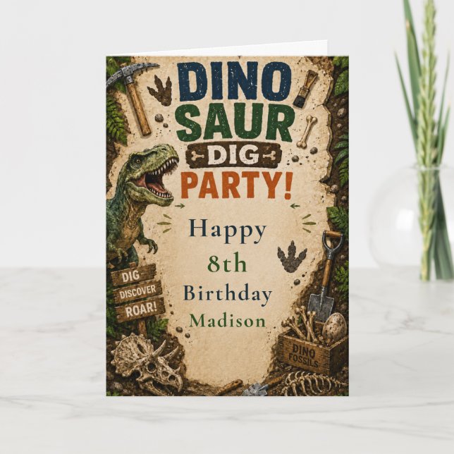 Dinosaur-Geburtstag-Ausgrabung Karte (Vorderseite)