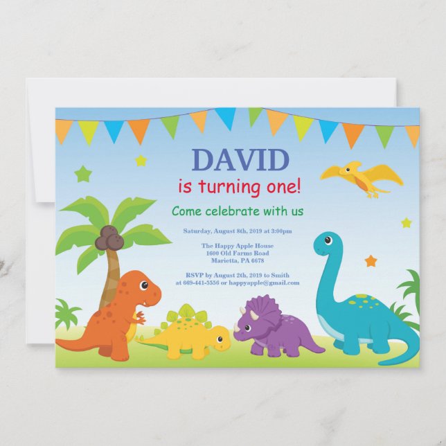 Dinosaur Geburtstag Einladung Dino Party (Vorderseite)