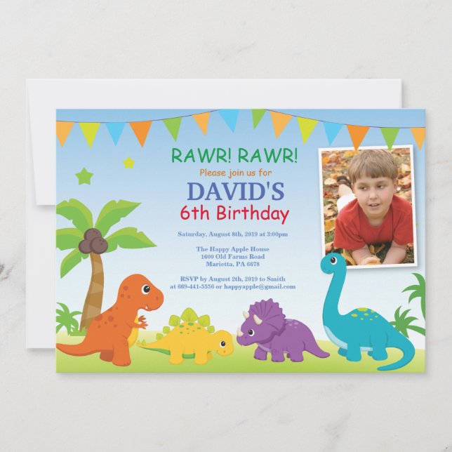 Dinosaur Geburtstag Einladung Dino Party (Vorderseite)