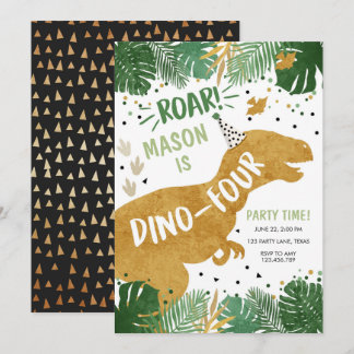 Dinosaur Geburtstag T-Rex Boy Four Dino Geburtstag Einladung