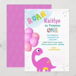 Dinosaur Geburtstagseinladung für ein Mädchen Einladung