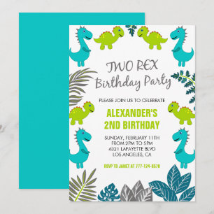 Dinosaur-Geburtstagseinladungen zwei Rex-Party-Dsc Einladung