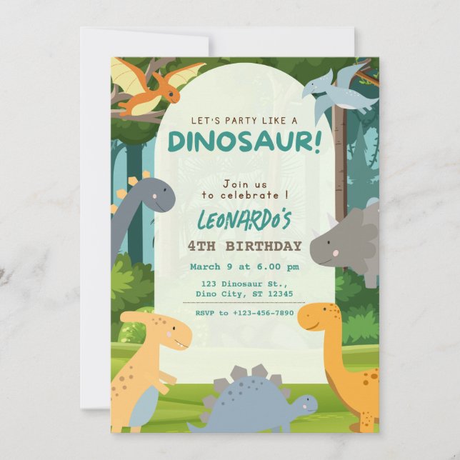 Dinosaur Geburtstagsfeier Einladung (Vorderseite)