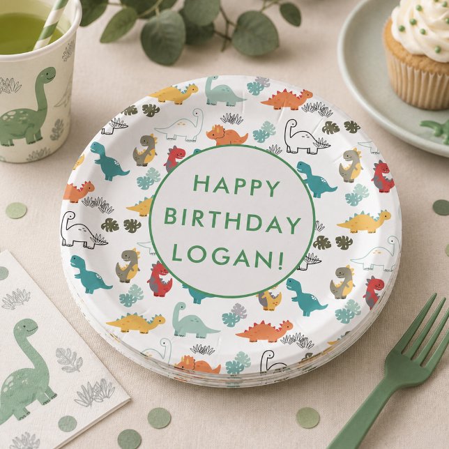 Dinosaur Geburtstagsfeier Foto Pappteller (Dinosaur Birthday Party Photo Paper Plates)