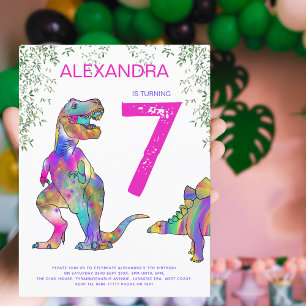 Dinosaur Geburtstagsfeier Pink Budget Einladungspostkarte