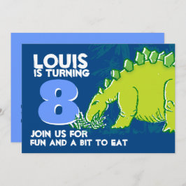 Dinosaur Geburtstagsjunge 8. blaue grüne Einladung