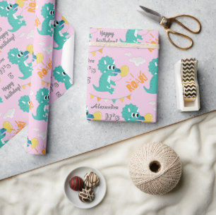 Dinosaur Geburtstagsnamenalter Custom Geschenkpapier