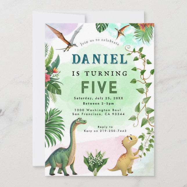 Dinosaur Geburtstagsparty Einladung (Vorderseite)