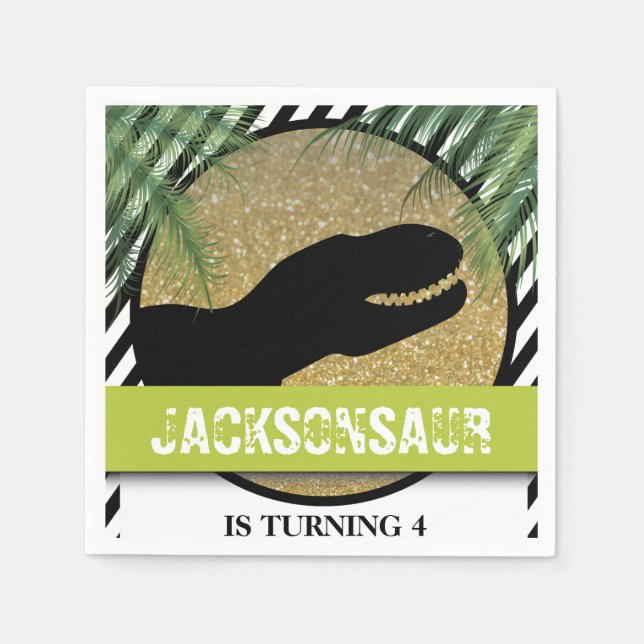 Dinosaur Geburtstagsparty gestreift Serviette (Vorderseite)