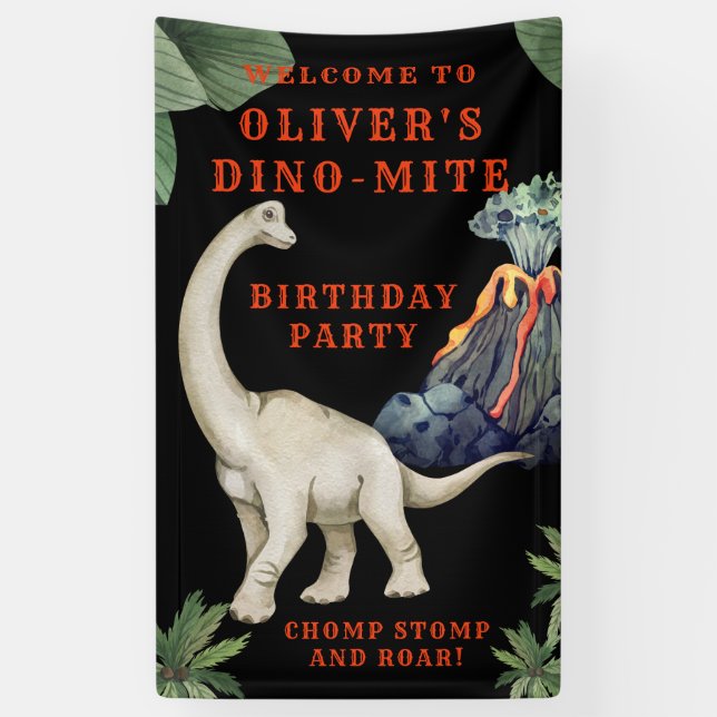 Dinosaur Geburtstagsparty Willkommen Banner (Vertikal)