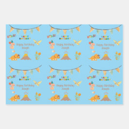 Dinosaur Geburtstagsthema - Individuelle Name und Geschenkpapier Set
