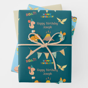 Dinosaur Geburtstagsthema - Individuelle Name und  Geschenkpapier Set
