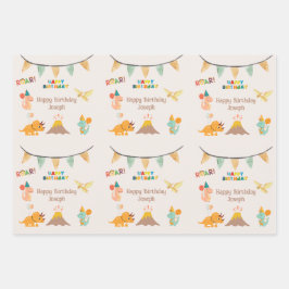 Dinosaur Geburtstagsthema - Individuelle Name und Geschenkpapier Set