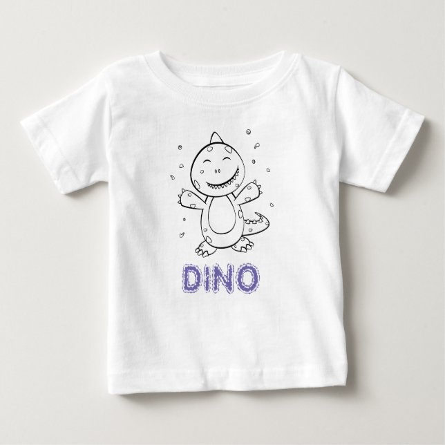 Dinosaur - Gestempeltes Kunsttier in Schwarz und W Baby T-shirt (Vorderseite)